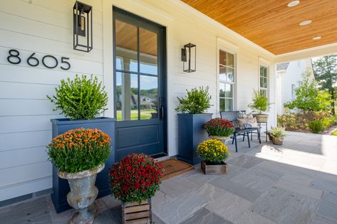 Farmhouse - Farmhouse - Porch - Little Rock - by Bret Franks Construction, Inc. | Houzz Veranda Ideas, Front Porch Design Ideas, Potted Mums, Porch Awning, Garden Mum, Porch Design Ideas, Fall Container Gardens, Lantern Outdoor, Fall Containers