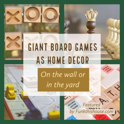 Check out these four examples of ways to include giant board games as home decor. Tic-Tac-Toe, Monopoly, Scrabble and Chess as part of the design. #boardgamedecor #giantboardgames #boardgames #homedecor #funkthishouse Giant Board Games, Diy Game Room, Over Fireplace Decor, Game Room Wall Decor, Gazebo Decorations, Powder Room Decor, Bold Decor, Farmhouse Side Table, Decorating Advice