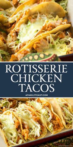 These Easy Rotisserie Chicken Tacos are a quick and delicious weeknight meal, and a great way to feed a crowd at your next game day party. Taco Cabana, Mexican Soups, Rotisserie Chicken Tacos, Tacos Recipes, Jarred Salsa, Chicken Tacos Easy, Shredded Chicken Tacos, Chicken Tacos Crockpot, Quesadilla Recipe