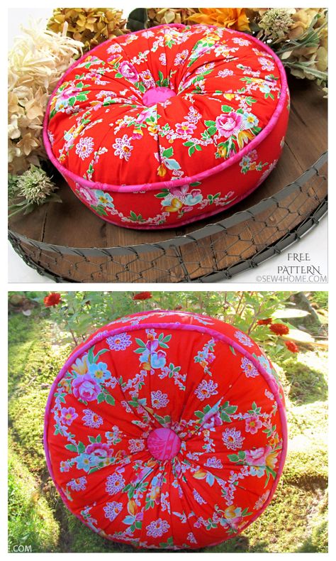 Diy Round Pillow How To Make, How To Sew A Round Pillow, Round Pillow Pattern Sewing, Round Cushion Diy, Sew Round Pillow, Round Pillow Diy, Pillow Patterns Sewing Free, Circle Pillow Pattern, Pillow Patterns Sewing