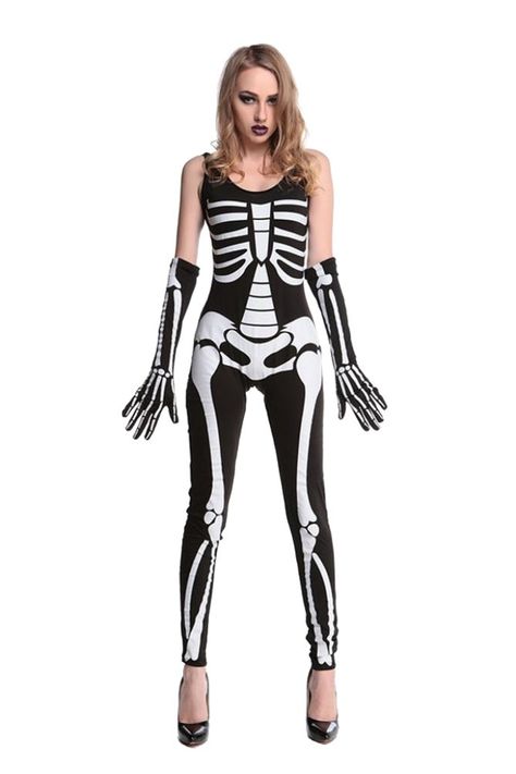 Honeystore Womens Skeleton Jumpsuit Costumes Cosplay Matching Gloves Black XL *** Extra details could be found at the picture link. (This is an affiliate link). #halloweencostumesforwomen One Piece Halloween Costume, Skeleton Suit, One Piece Halloween, Fashion Costume Halloween, Spandex Bodysuit, Skeleton Halloween Costume, Bodysuit Costume, Costume Noir, Hallowen Costume