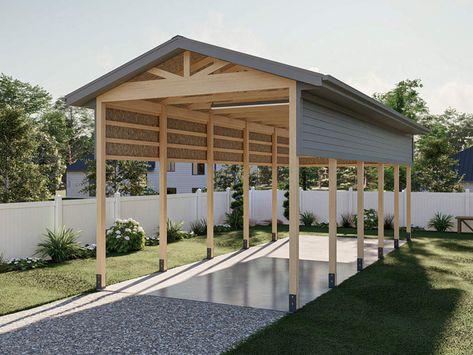 050G-0218: RV Carport Plan; 16'x40' Rv Carport Plans, Rv Shed Ideas, Rv Covers With Decks, Rv Carport Ideas, Rv Port Homes, Rv Shelter Ideas, Rv Covered Parking, Camper Carport, Timber Carport