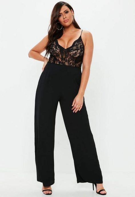 Curve Black Lace Plunge Wide Leg Romper Plus Size Outfits For Summer, Plus Size Outfits Casual, Fashion Alternative, Clubbing Outfits, Vegas Outfit, Wide Leg Romper, Plus Size Black, Plus Size Jumpsuit, Plus Size Fashion For Women