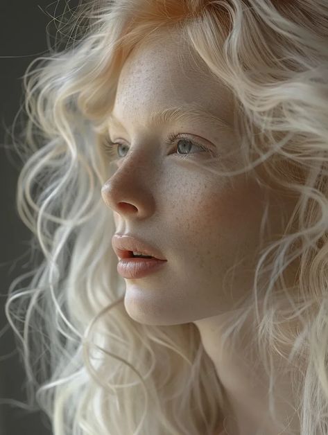 Blond Curly Hair Aesthetic, Pale Freckled Skin, Character Inspo Female, Natural Light Blonde Hair, Pale Skin Freckles, Light Freckles, Very Pale Skin, Long Curly Blonde Hair, Pale Girls