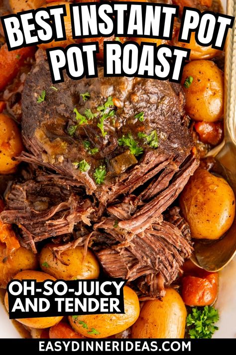 Our family's favorite instant pot pot roast is an easy and delicious one-pot meal. With tender beef, potatoes and carrots in a thick, savory beef gravy, this hearty instant pot roast recipe is ready in a fraction of the time! Pressure Cooker Roast, Instant Pot Roast, Pressure Cooker Pot Roast, Oven Beef Stew, Instant Pot Pot Roast, Beef Tenderloin Roast, Searing Meat, Pot Roast Recipe, Cooking A Roast