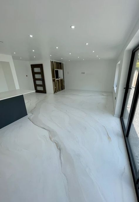 Kitchen Appliances Layout, Concrete Floors Living Room, Epoxy Floor Basement, Epoxy Concrete Floor, Epoxy Floor Designs, Epoxy Resin Flooring, Resin Floor, White Marble Floor, House Floor Design