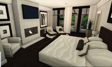 Modern Bloxburg Master Room, Bloxburg Modern Room Ideas Bedroom, Master Bloxburg Bedroom Ideas, Black Modern House Bloxburg, Big Bloxburg Bedroom, Big Modern Kitchen Bloxburg, Hotel Room Ideas Bloxburg, Blacksburg House Ideas, Bloxburg Loft Bedroom Ideas