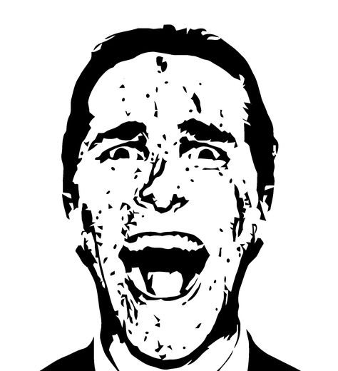 Patrick Bateman Stencil, Horror Movie Stencils, Shirt Stencil Ideas, Drawing On T Shirt, Christian Bale Tattoo, Christian Bale Drawing, Patrick Bateman Tattoo, Stencil Drawings Ideas, Black And White Drawings Simple