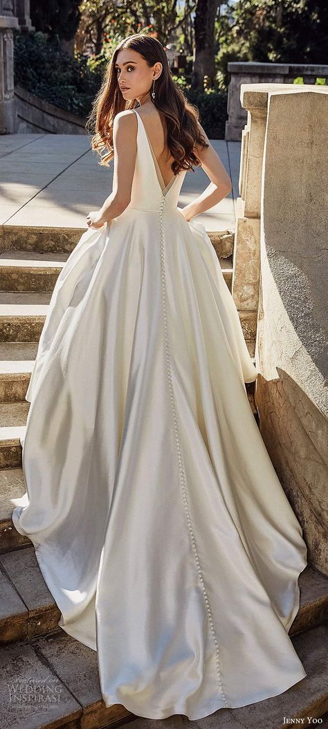 Wedding Gown 2022 Trend, Satin Wedding Dress Vneck, Classic Simple Wedding Dress Romantic, Minimalist Wedding Dresses Sleeves, Timeless Wedding Dresses A Line, Classic Bridal Gown Simple, Classic Wedding Dress Timeless Classy A Line, Simple Feminine Wedding Dress, Elegant Outdoor Wedding Dress