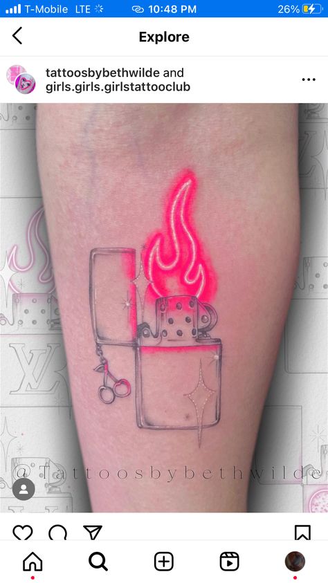 Neon Sign Tattoo, Uv Ink Tattoos, Lighter Tattoo, Rip Tattoos For Mom, Tattoo School, Soft Tattoo, Neon Tattoo, Uv Tattoo, Tattoo Spots