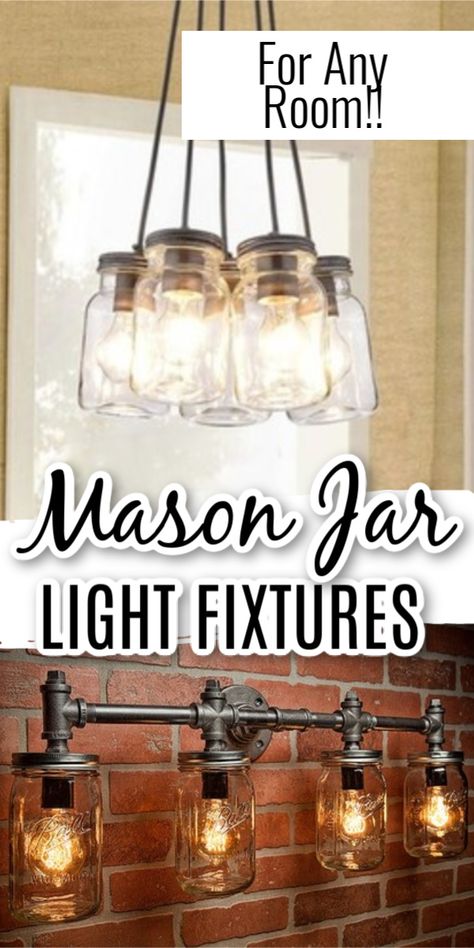 Hanging Mason Jar Lights, Diy Mason Jar Lights, Cool Light Fixtures, Mason Jar Light Fixture, Mason Jar Light, Mason Jar Kitchen, Lighting Diy, Hanging Mason Jars, Diy Light Fixtures