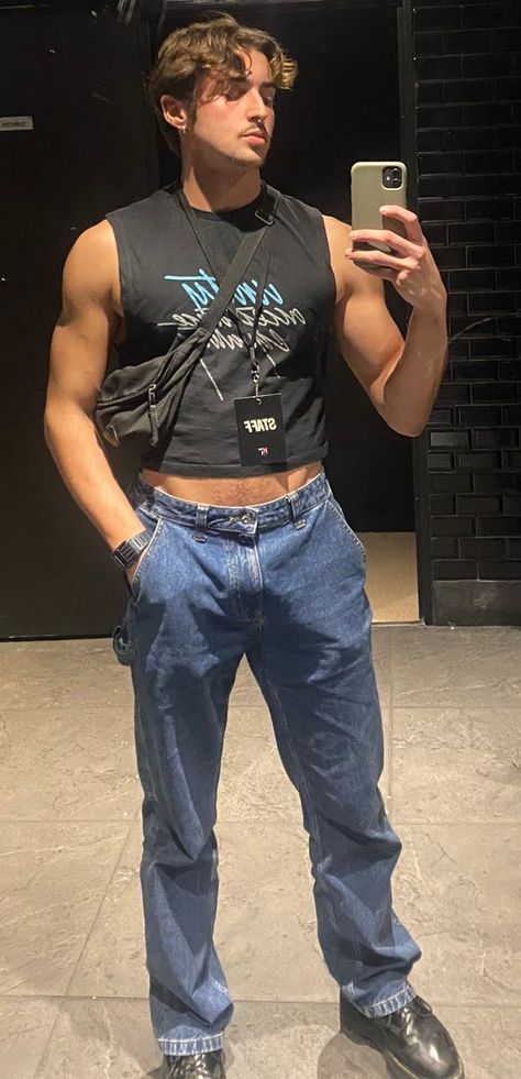 Masculine Club Outfits, Gay Clubbing Outfit, Men In Crop Tops Aesthetic, Male Clubbing Outfits, Crop Top Hombre, Guys In Crop Tops, Men Crop Top Outfit, Male Crop Top Outfits, Male Club Outfits