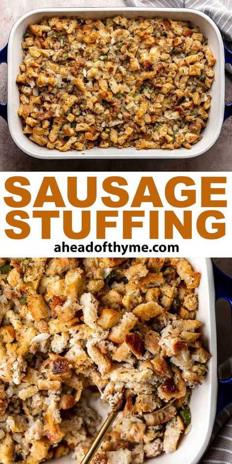 Sausage Stuffing Stuffing Cranberry Sausage, Sourdough Bread Sausage Stuffing, Stuffing Using Bread, Bacon And Sausage Stuffing, Homestyle Sausage Stuffing, Stuffing Recipes Sourdough, Sausage Stuffing Using Pepperidge Farm, Boxed Stuffing With Sausage, Bob Evans Sausage Stuffing