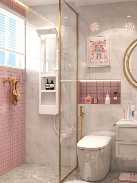 Pink Bathroom Decor, Aesthetic Bathroom, Yellow Bathrooms, Toilet Design, Bathroom Design Decor, Decor Baie, Bathroom Inspiration Decor, Bathroom Design Luxury, Girls Bathroom