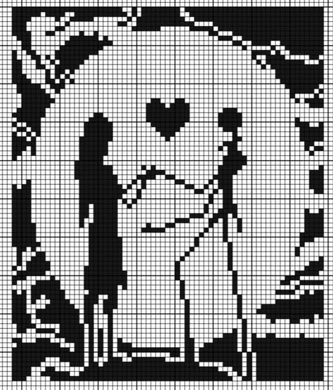 Jack And Sally Cross Stitch, Christmas Hand Painted, Graph Crochet, Halloween Cross Stitch Patterns, Pixel Crochet, Pixel Art Grid, Halloween Cross Stitches, Tapestry Crochet Patterns, Crochet Design Pattern