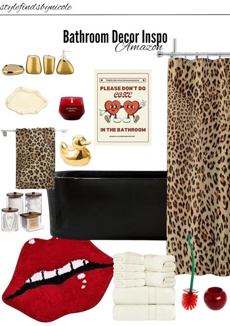 Shop for recommended products from StylefindsbyNicole on www.amazon.co.uk. Learn more about StylefindsbyNicole's favourite products. Red And White Bathroom Decor, Red Themed Bathroom, Cheetah Print Bathroom Ideas, Leopard Print Bathroom Ideas, Cherry Bathroom Ideas, Black And Red Bathroom Ideas, Cheetah Bathroom Decor, Leopard Print Home Decor, Bratz Bathroom