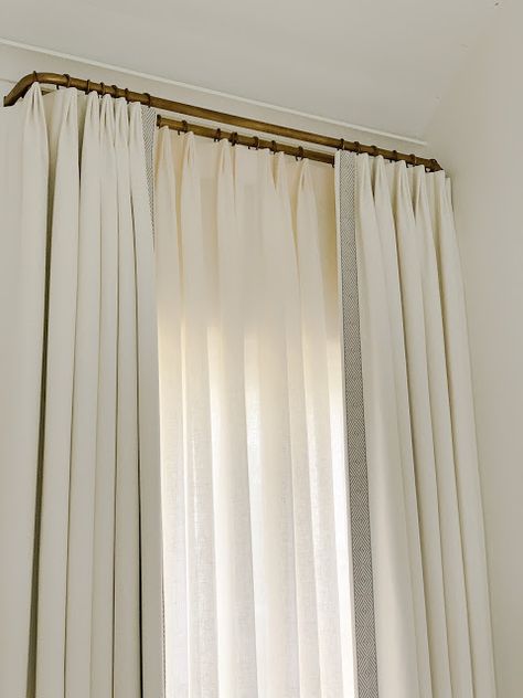 WINDOW TREATMENTS Sheer Door Curtain, Temporary Curtain Rod, Fancy Window Treatments, How To Style Curtains Bedroom, Two Curtains One Window, Primary Bedroom Window Treatments, Bedroom Curtains Master Window Treatments, Primary Bedroom Curtains, Window Treatments With Sheers