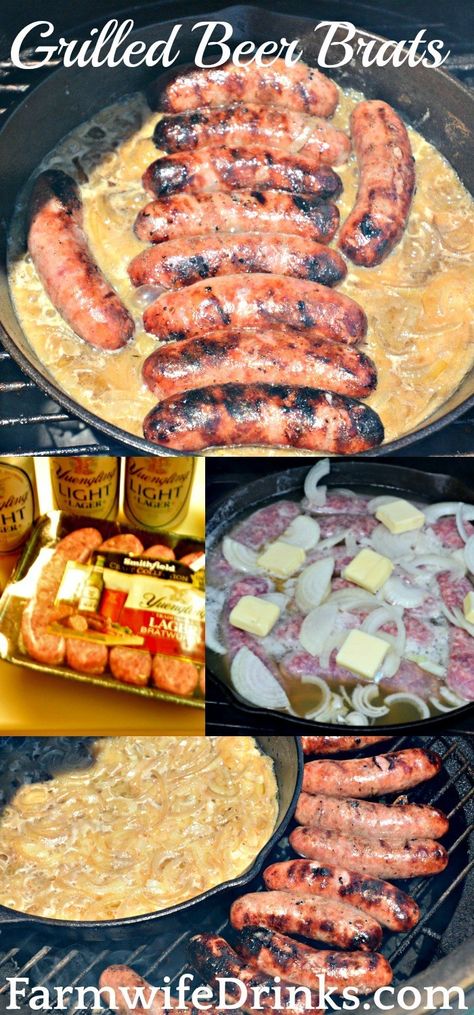 Brats Recipes Grilling, Brats And Onions, Beer Brats Recipe, Grilled Brats, Brats Recipes, Bratwurst Recipes, Big Green Egg Recipes, Beer Brats, Green Egg Recipes