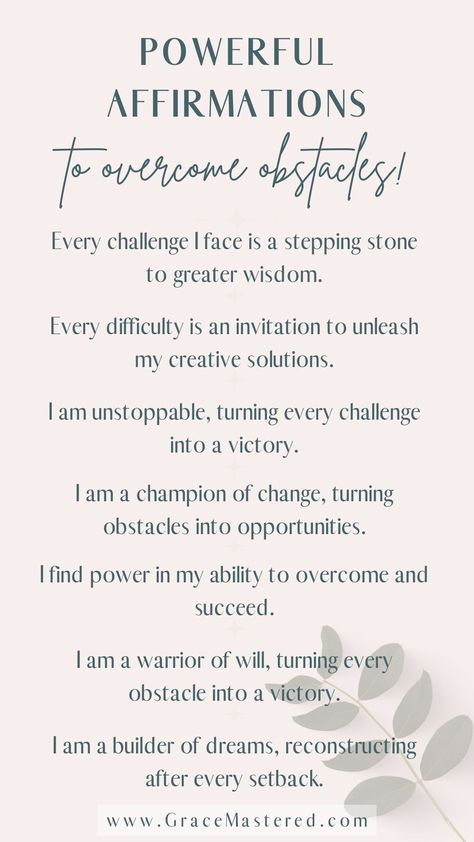 Discover the power of positive affirmations to conquer life's obstacles! This pin is just a glimpse into a treasure trove of empowering affirmations designed to help you overcome challenges with resilience and confidence. Dive into the blog post for a wealth of motivational and uplifting affirmations that can transform your mindset and life. Click to explore more, or pin this to your board for a regular dose of empowerment and encouragement! Powerful I Am Affirmations, Resilience Affirmations, Strength Affirmations, Resilience Quotes, Uplifting Affirmations, Pool Hall, Empowering Affirmations, Monday Motivation Quotes, Mindset Growth