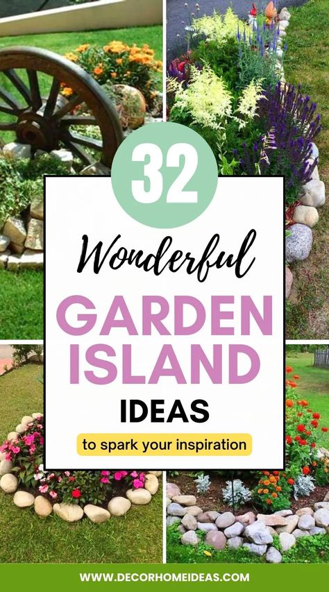 Small Island Landscaping Ideas, Front Yard Garden Island Ideas, Plant Bed Ideas Backyards, Garden Island Ideas Flower Beds, Lawn Island Landscaping, Small Island Garden Bed Ideas, Flower Bed Island Ideas, Island Beds Garden, Landscape Islands In Front Yard