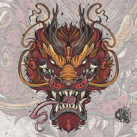 ArtStation - CHINESE DRAGON - VECTOR ART Dragon Head Back Tattoo, Japanese Dragon Face, Japanese Dragon Head Tattoo, Dragon Face Tattoo, Dragon Tattoo Face, Chinese Dragon Face, Dragon Vector Art, Chinese Dragon Mask, Chinese Dragon Head