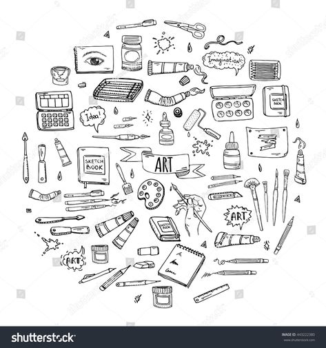 Hand drawn doodle Art and Craft tools icons set Vector illustration artistic instruments symbols collection Cartoon Sketch Brush Watercolor Paint Elements isolated on white background #Ad , #spon, #set#icons#Vector#artistic Art Tools Illustration, Tools Art, Sketch Note, Doodle Art Flowers, Cool Doodles, Doodle Art Journals, Art Elements, Object Drawing, Cartoon Sketches