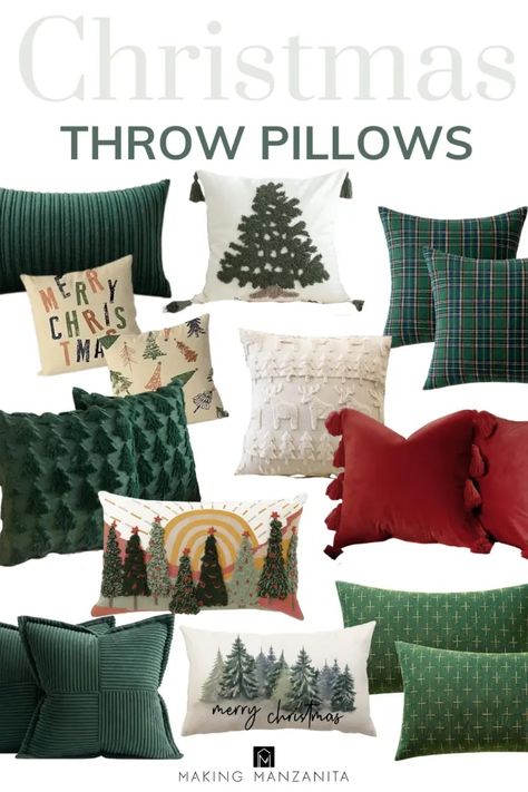 If you're new to the festive decor game for your bedroom, consider kicking things off by tossing some decorative pillows onto your bed—a budget-friendly and fun way to sprinkle a bit of Christmas cheer into your sleeping space or sofa in the living room! Christmas Pillow Combinations, Amazon Bedding Ideas, Christmas Pillow Ideas, Christmas Bedding Ideas, Christmas Sofa Decor, Amazon 2023, Christmas Sofa, Holiday Scented Candles, Christmas Bedding Set