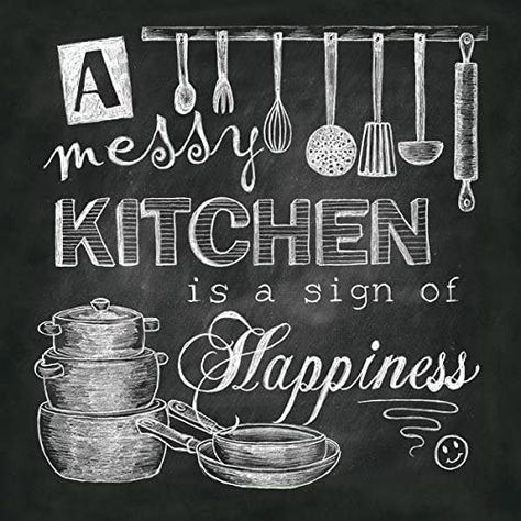 Amazon.com: Beautiful, Fun, Chalkboard-Style Kitchen Signs; Messy Kitchen, Heart of The Home, Spice of Life, and Cook Much; Four 12x12in Paper Posters (Printed on Paper and Made to Look Like Chalkboard) : Home & Kitchen Kitchen Blackboard, Quotes Kitchen, Kitchen Wall Quotes, Blackboard Art, Kitchen Chalkboard, Blackboard Wall, Chalk Wall, Chalkboard Lettering, Messy Kitchen