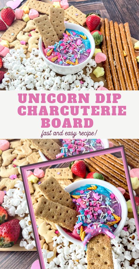 You have to make this Unicorn Dip Charcuterie Board Recipe! It's a fun way to make a pretty and delicious treat everyone will love. Dip Charcuterie Board, Unicorn Dip, Fall Chex Mix Recipes, Unicorn Party Food, Fried Steak Recipes, Unicorn Treats, Unicorn Desserts, Funfetti Cake Mix, Snack Board