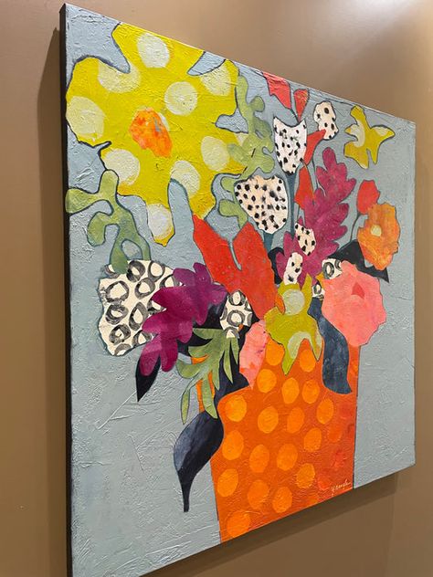 Modern Acrylic Painting Ideas, Modern Painting Ideas, Art Acrylic Painting Ideas, Acrylic Paintings Ideas, Modern Paintings On Canvas, Still Life Acrylic Painting, Paintings For Home Decor, Vase Orange, Statement Art Pieces