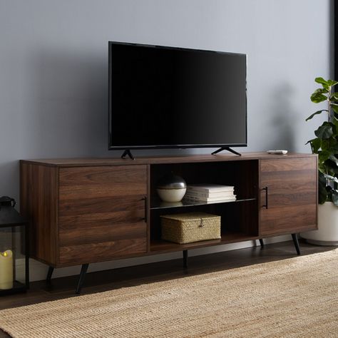 Walker Edison Furniture Co. Dark Walnut Tv Stand W70nordw | Bellacor Dark Wood Tv Unit, Dark Wood Tv Stand, Trading Office, Shelf Tv Stand, 70 Inch Tv Stand, Storage Entertainment Center, Shelf Tv, Metal Tv Stand, Walnut Tv Stand