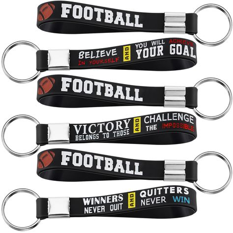 PRICES MAY VARY. Package contains: there are 60 pieces of football keychains with motivational quotes in 3 different styles, 20 pieces for each style, enough quantity for your daily use and replacement Soft material: these football key chains are made of quality silicone material, which is comfortable to wear, lightweight and proper size, easy to carry and store in your pocket, handbag and more Inspirational Design: the football theme keyrings are designed with motivational quotes, which can enh Football Favors, Football Party Favors, Football Party Supplies, Football Theme Party, Football Accessories, Football Theme, Football Themes, Pocket Handbag, Game Accessories