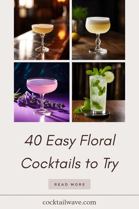 Discover 40 fabulous floral cocktails that you can whip up in minutes! From enchanting Cherry Blossom and refreshing Elderflower Mojito to creamy Lavender Aviation, there's a delightful drink for every occasion. Enjoy the sweet floral notes from elderflower liqueur, orange blossom, and lavender syrup paired with fruity citrus elements. These delightful recipes mix fun, flavor, and a dash of elegance, making them perfect for parties, brunches, or a cozy night in. Whether you're a novice or a cocktail enthusiast, you'll find something here to tantalize your taste buds. Cheers! Elderflower Martini, Lavender Martini, Strawberry Liqueur, Premium Gin, Lavender Syrup, Lemonade Cocktail, Cocktails To Try, Sweet Cocktails, Floral Cocktails