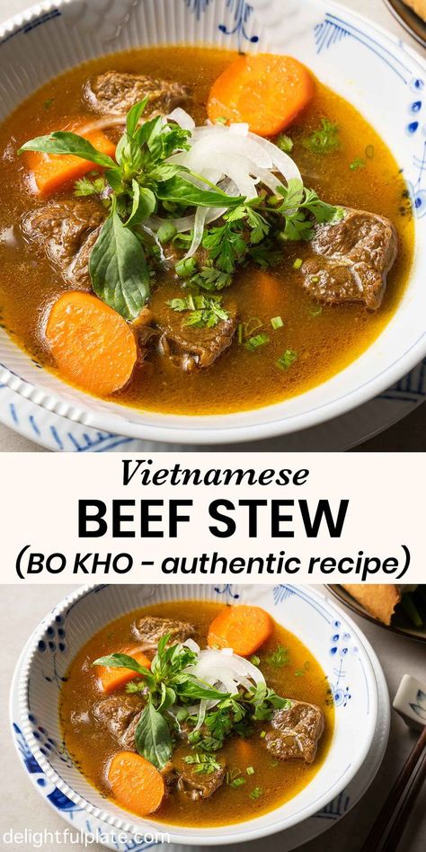 a bowl of Vietnamese lemongrass beef stew Bo Kho, Vietnamese Beef Stew, Yummy Asian Food, Vietnamese Beef, Asian Noodle Dishes, Asian Side Dishes, Fermentation Recipes, Asian Inspired Dishes, Easy Asian Recipes