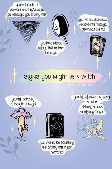 signs you might be a witch: your intuitive, you have lucid dreams, you love being in nature, you avoid crowds, you have a sense of your own energy, you love learning and feel drawn to knowledge...  Learn more by clicking the link and reading our witchy blog  #witch #witchtips #signsyoumightbeawitch Signs You Might Be A Witch, Signs You’re A Witch, Dream Work Witchcraft, Signs You Are A Witch, Signs You're A Witch, Signs Your A Witch, Hermit Witch, Dream Tarot, Constellation Lamp