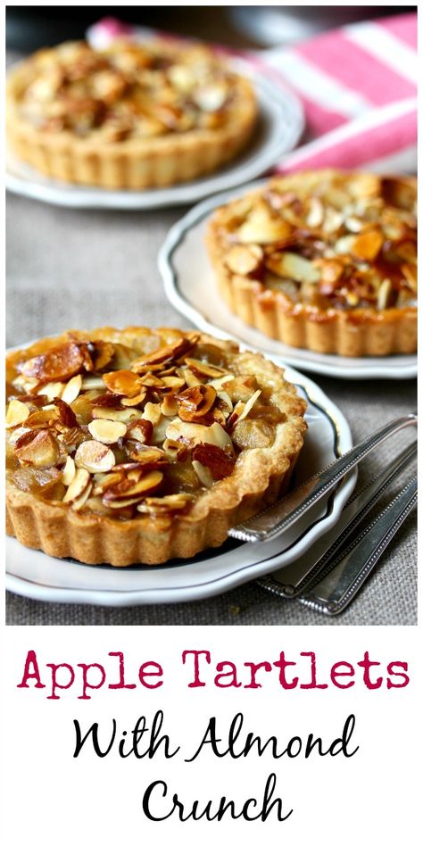 Tart Dish Recipes, Sweet Tartlets Recipe, Apple Almond Tart Recipe, Apple Crisp Tarts, Apple Tart Recipe Mini, Fall Tartlets, Fall Tarts Mini, Tart Fillings Ideas, Apple Almond Tart