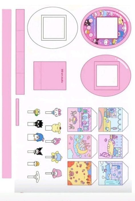 Buku Diy, Paper Doll Printable Templates, Hello Kitty Printables, Phone Template, Kawaii Crafts, Paper Dolls Diy, Hello Kitty Crafts, Paper Toys Template, Kawaii Diy