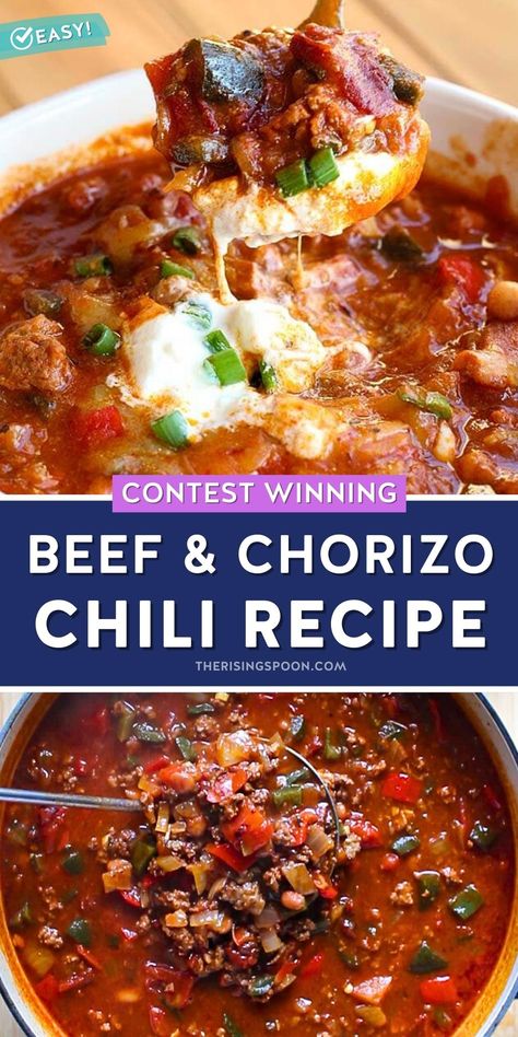 Chili Chorizo Recipe, Beef Chorizo Chili, Double Beef Chili, Ground Beef Chili With Beans, Chili With Bbq Sauce, Best Spicy Chili Recipe Award Winning, Beef Tip Chili, Chilli Recipe Unique, Easy Beef Chili Recipe Stovetop