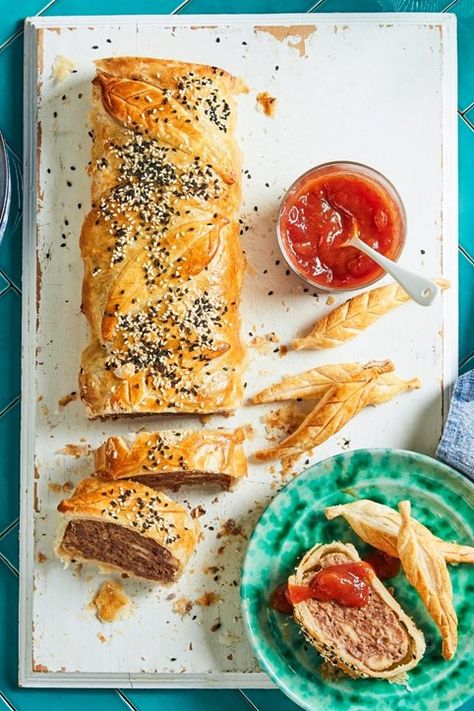 Giant sausage roll recipe Recipe | Better Homes and Gardens Lunchbox Fillers, Cob Loaf, Retro Dinner, Pork Meals, Sausage Rolls Recipe, Pie Maker, Sausage Roll, Fairy Bread, Apple Sausage