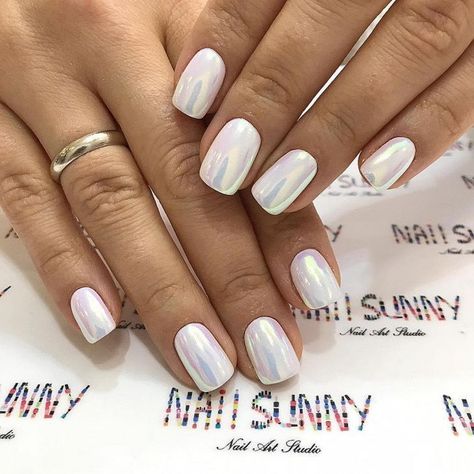 Irridescent Nails, White Nail Design Ideas, White Nail Design, Matte White Nails, White Chrome Nails, White Nail Art, Nail Design Ideas, White Nail Designs, White Nail