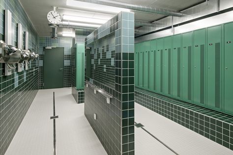 Gallery of Swimming Pool Allmendli / illiz Architektur - 8 Locker Room Shower, Pool Changing Room, Pool Changing Rooms, Public Shower, Children Swimming Pool, Pool Shower, Gym Interior, Pool Bath, Lake Zurich