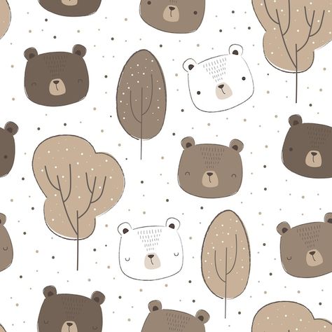 Baby Prints Pattern, Baby Prints Pattern Design, Bear Pattern Wallpaper, Baby Pattern Illustration, Bear Illustration Cute, Freepik Pattern, Cute Bear Illustration, Little Bear Cartoon, Paper Character