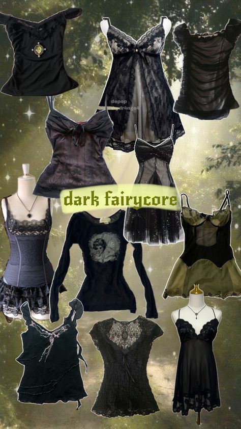 Dresses Grunge, Dark Fairycore Outfits, Fairycore Dark, Dark Fairycore, Dark Outfits, Jewelry Hair, Tops Black, Black Dresses, Fashion Inspo