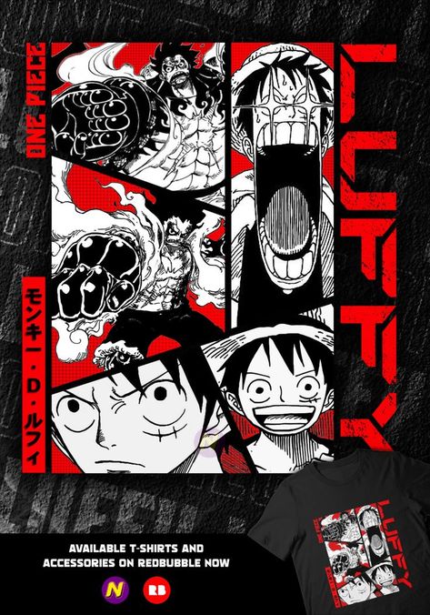 One Piece Luffy T-Shirt One Piece T Shirt Design Anime, Luffy Graphic Design, Manga T Shirt Design, Best Anime T Shirt Design, Anime Print T Shirt, Monkey D Luffy Manga Panel, Luffy Tshirt Design, One Piece Graphic Design, Anime Design Graphic