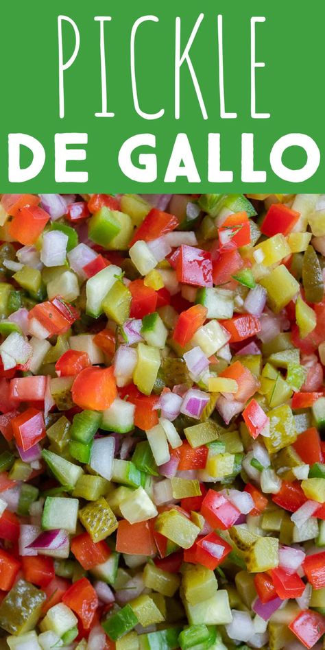 If you love pickles, you will really love this easy and fresh Pickle De Gallo recipe! It's a copycat version of the Grillo's Pickle De Gallo and it's so good! It can be used as a dip for chips or a topping for nachos or tacos. This Pickle De Gallo dip is super refreshing and flavorful and perfect for the summer! #pickledegallo #pickledip #summerside #copycatrecipe #veganfood Dip For Chips, Pickle Appetizers, Mini Meals, Dip Recipes Easy, Garden Recipes, Pickling Recipes, Salsa Recipe, Vegetable Sides, Appetizer Dips