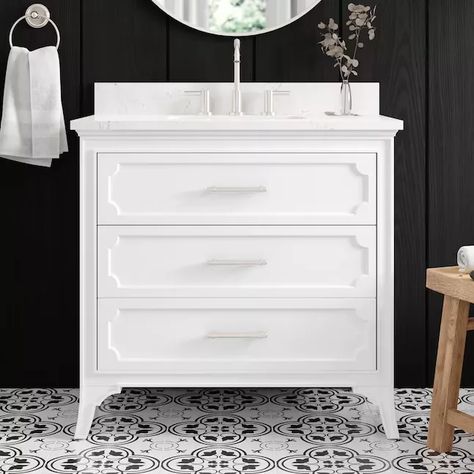 allen + roth Helena 36-in White Undermount Single Sink Bathroom Vanity with Carrara Engineered Ma... | Lowe's Small Vanity With Drawers Bathroom, Single Vanity Bathroom Ideas, Lowes Bathroom Vanity, 30 Inch Vanity, 36 Inch Vanity, 30 Inch Bathroom Vanity, 36 Inch Bathroom Vanity, Powder Bathroom, Bathrooms Ideas