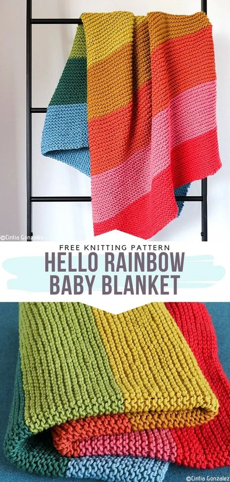 Colorful Knitted Blankets, Stripe Knit Blanket, Rainbow Blanket Knitting Pattern, Rainbow Knitted Blanket, Simple Knitted Baby Blankets, Simple Knit Blanket Pattern Free, Knitted Striped Blanket, Simple Knit Baby Blanket, Simple Baby Blanket Knitting Pattern