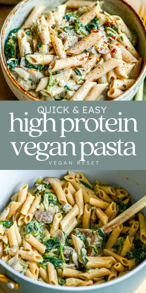 Vegetarian Protein Pasta Recipes, Quick Vegan Gluten Free Meals, Vegan Meals High In Protein, Plant Based High Fiber Recipes, High Protein Vegan Pasta Recipes, Keto Vegan Dinner, High Protein Wfpb Recipes, Vegan Protein Pasta Salad, High Protein For Vegetarians