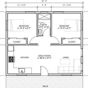 880 Sq Ft House Plans, 30x30 House Plans 2 Bedroom, Modern Cabin House, 20x30 House Plans, Custom House Plans, House Plans For Sale, Granny House, 2 Bedroom House Plans, Custom Home Plans