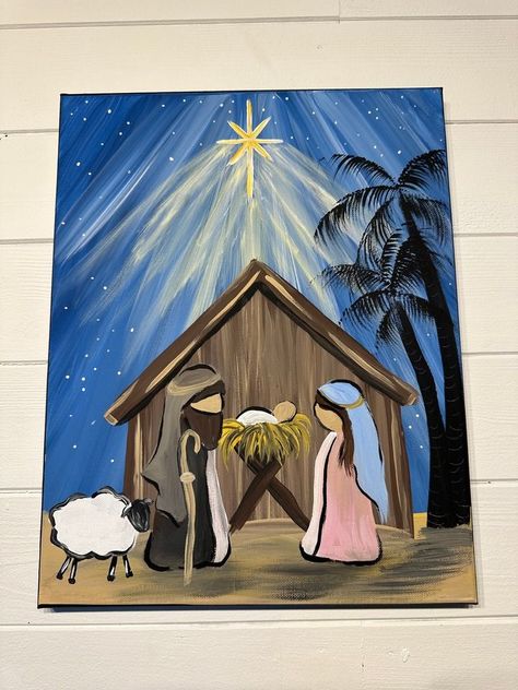 Manger Scenes Nativity, Scene Kid Art, Nativity Scene Diy, Nativity Painting, Nativity Star, Abstract Art Projects, Diy Nativity, Basic Painting, Silhouette Painting